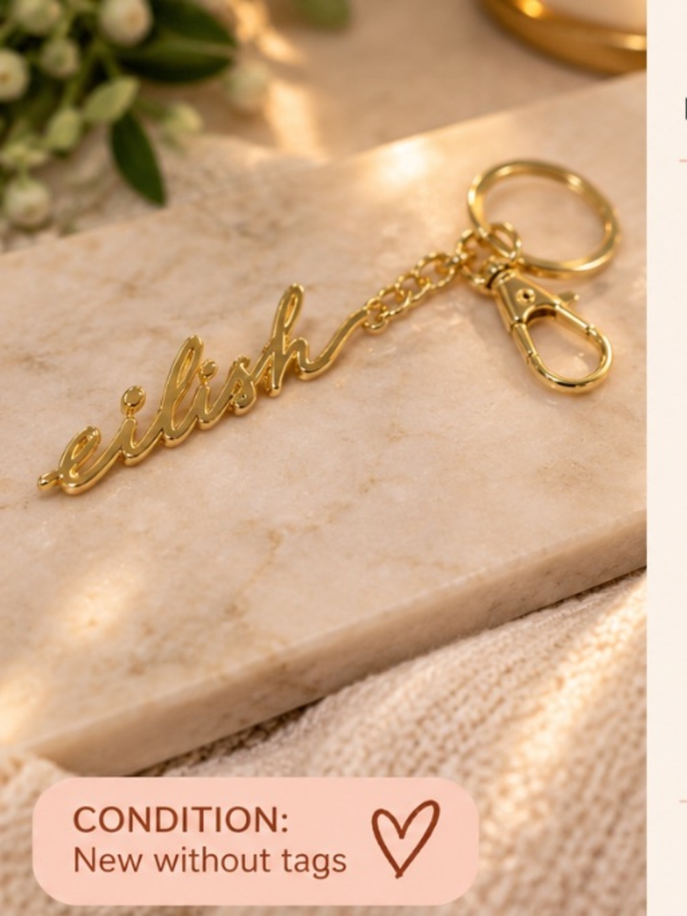 Billie Eilish Gold Script Logo Keychain Bag Charm Key Ring New